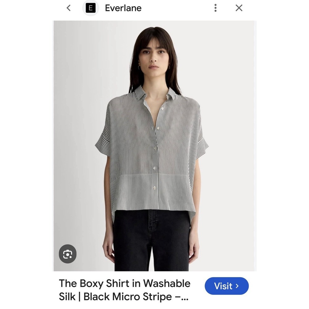 Everlane Women's The Boxy Shirt in Washable Silk Black  Stripe Size 0.